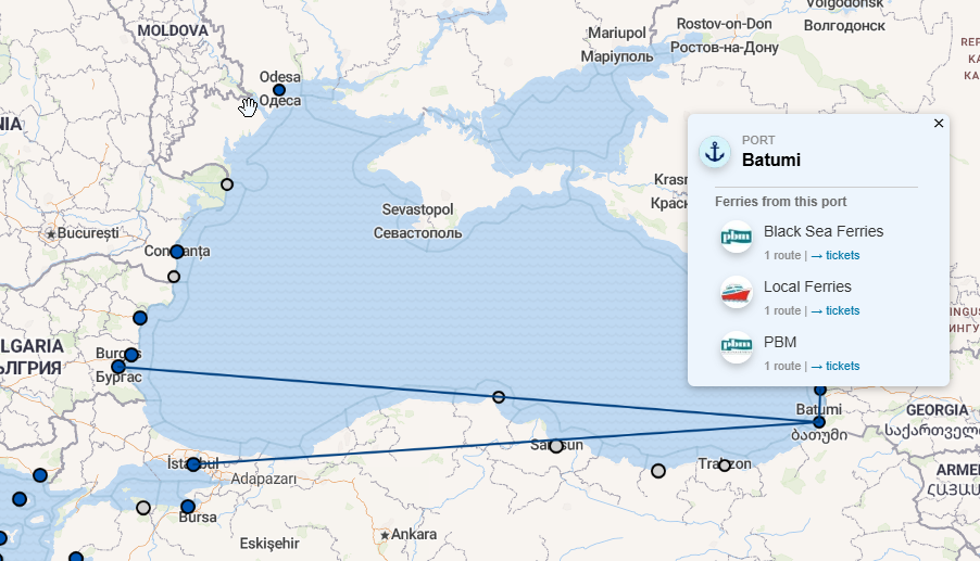 Black Sea Ferry Routes Map Varna Istanbul Batumi